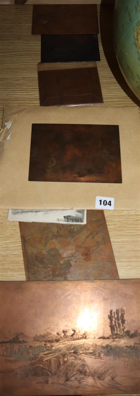 Three copper etching plates by TW Robinson and an etching of Lewes 1878 and three others Largest 6.5 x 4.75in. unframed.